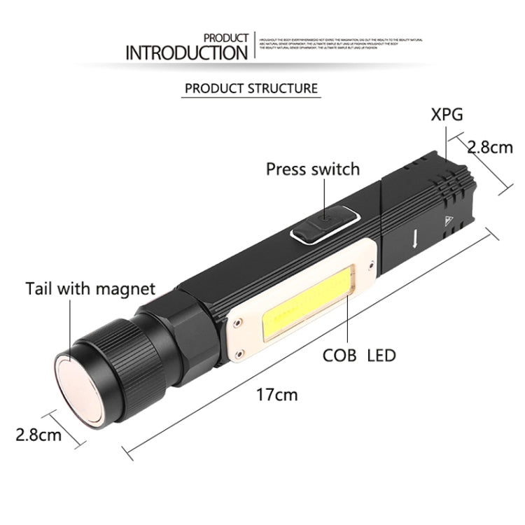 XPG+COB Red White Light USB Rechargeable Folding Strong Light Flashlight, Style: 3189A Large - LED Flashlight by buy2fix | Online Shopping UK | buy2fix