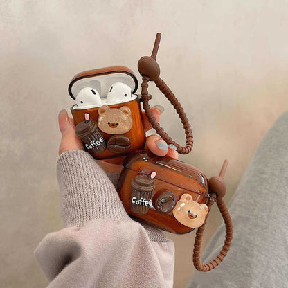 For AirPods Pro 2 Cartoon 3D Coffee Bear Headphones Case Protective Shell Cover - For AirPods Pro 2 by buy2fix | Online Shopping UK | buy2fix