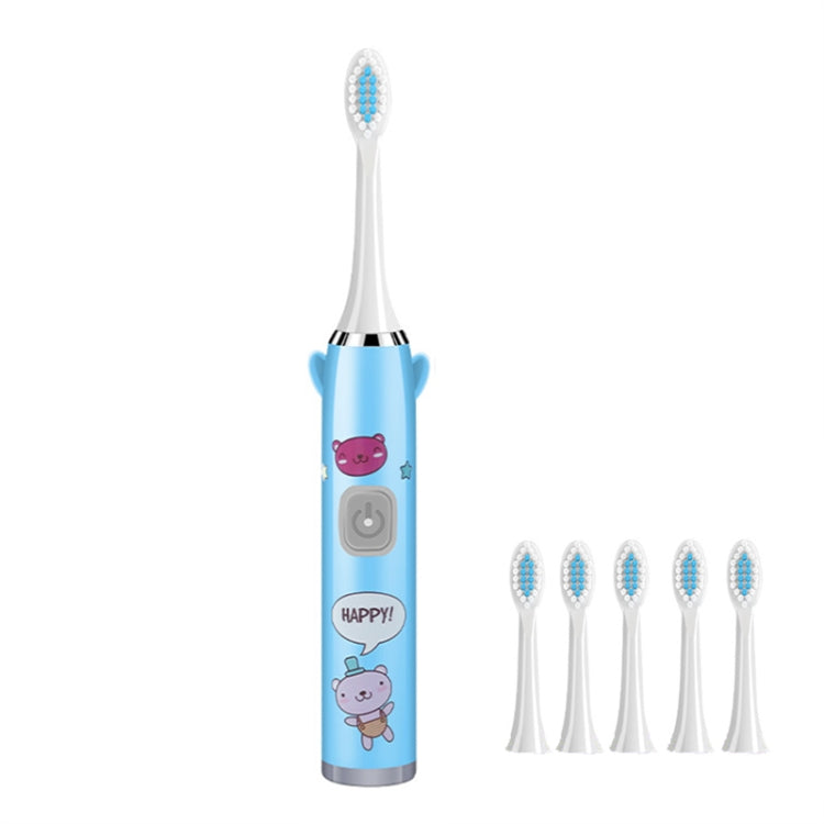 USB Charging Fully Automatic Ultrasonic Cartoon Children Electric Toothbrush, Color: Blue with 6 Heads - Toothbrushes by buy2fix | Online Shopping UK | buy2fix