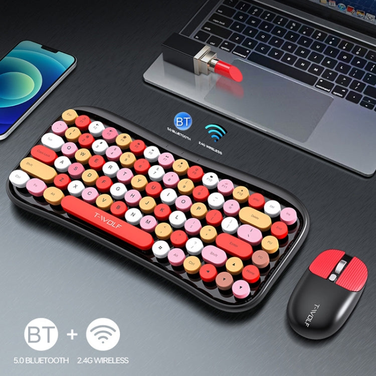 T-WOLF TF660 2.4G+5.0 Bluetooth Dual-Mode Retro Wireless Keyboard And Mouse Set(Blue) - Wireless Keyboard by T-WOLF | Online Shopping UK | buy2fix