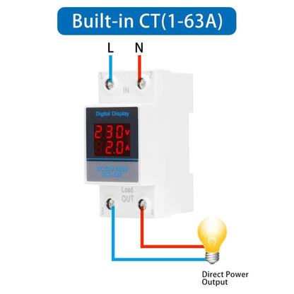 SINOTIMER SDM002 Household DIN Rail Single-Phase AC Dual Display Voltage And Current Meter(63A Build-In Intestinal Sensor) - Current & Voltage Tester by SINOTIMER | Online Shopping UK | buy2fix