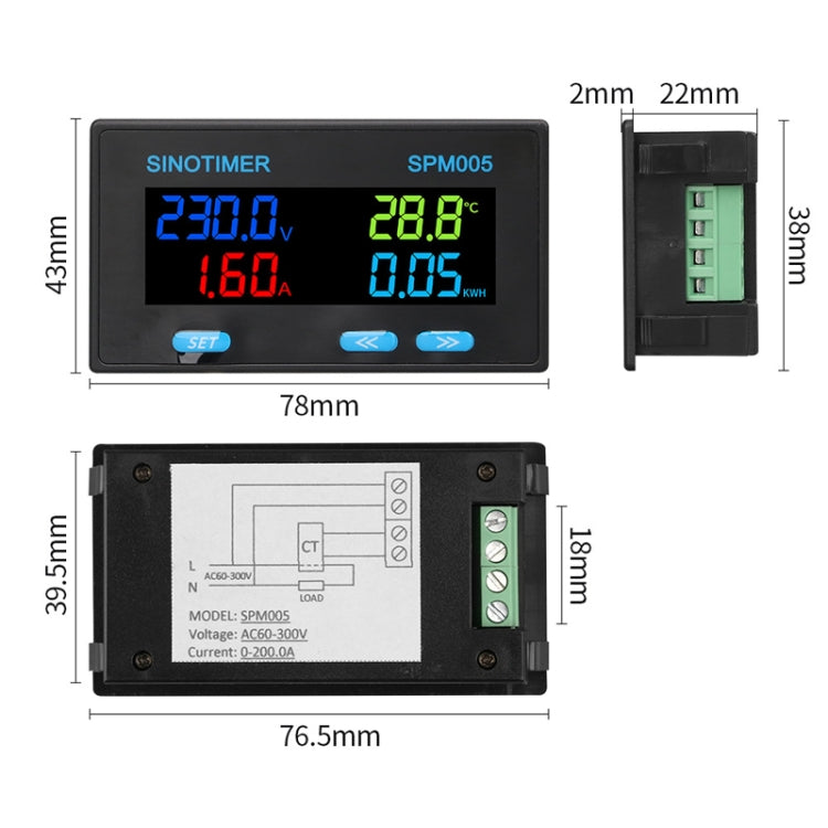 SINOTIMER SPM005 AC Digital Display Voltage Current Power Electricity Multifunctional Monitoring Meter, Specification: 100A - Current & Voltage Tester by SINOTIMER | Online Shopping UK | buy2fix