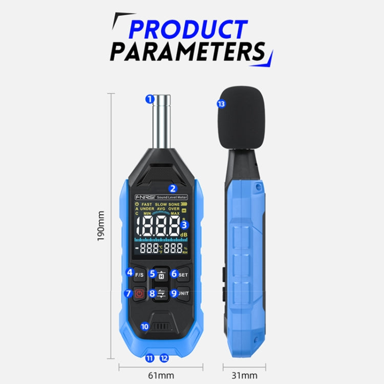 FNIRSI Noise Decibel Meter Home Volume Detector(Blue) - Light & Sound Meter by FNIRSI | Online Shopping UK | buy2fix