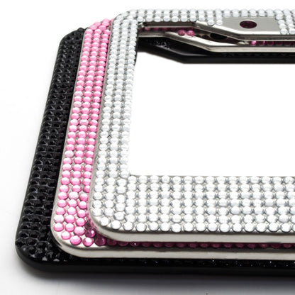 US Standard Stainless Steel License Plate Modified Frame With Diamonds, Color: Square Hole Pink Diamond - License Plate Covers & Frames by buy2fix | Online Shopping UK | buy2fix