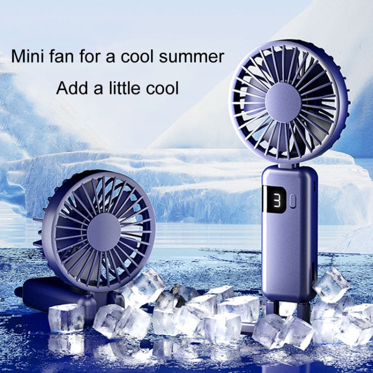 Portable Digital Display Hanging Neck Mute Small Fan USB Charging Handheld Foldable Fan(Blue) - Electric Fans by buy2fix | Online Shopping UK | buy2fix