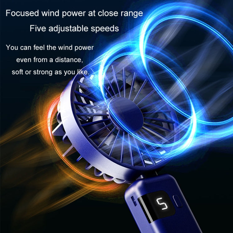 Portable Digital Display Hanging Neck Mute Small Fan USB Charging Handheld Foldable Fan(Blue) - Electric Fans by buy2fix | Online Shopping UK | buy2fix