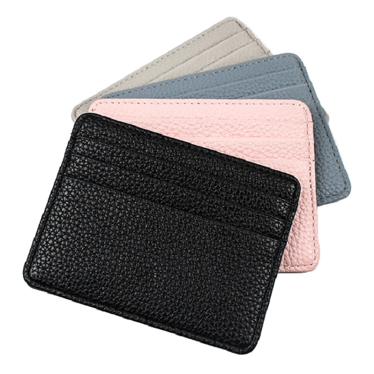 Lychee Pattern Multi-Card Slot Mini Card Holder Ultra-thin Coin Purse(Blue) - Card & Passport Bags by Pieru | Online Shopping UK | buy2fix