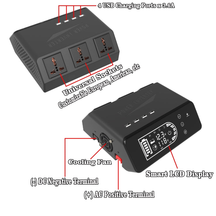 12V To 110V 1000W Pure Sine Wave Inverter - Pure Sine Wave by buy2fix | Online Shopping UK | buy2fix