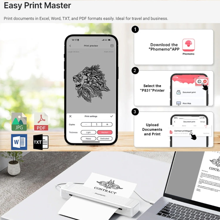 Phomemo P831 Bluetooth Portable Thermal Transfer Printer Support A4 / Letter / A5 / B5 Plain Paper Printing(Green) - Printer by Phomemo | Online Shopping UK | buy2fix
