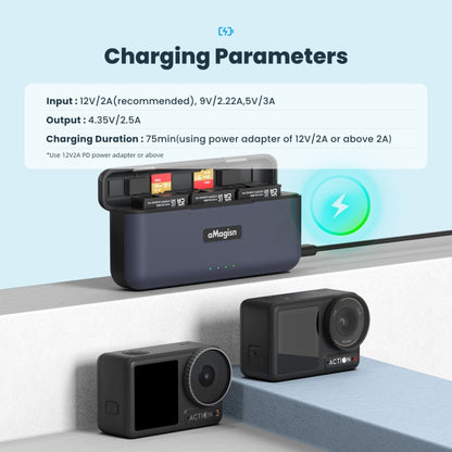 For DJI Action 4 / 3 aMagisn Fast Charge Charging Box Charger Sports Camera Accessories -  by aMagisn | Online Shopping UK | buy2fix