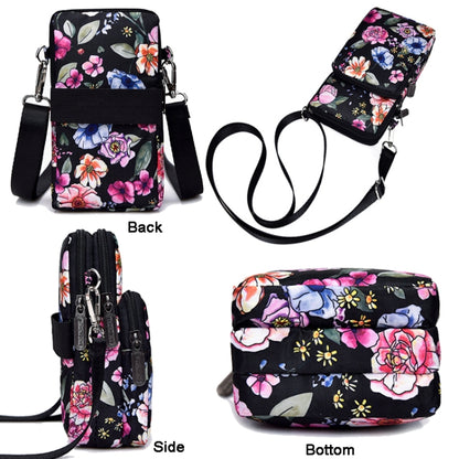 Printed Crossbody Mobile Phone Bag Mini Wallet With Arm Band, Style: Deep Blue Rose - Single-shoulder Bags by buy2fix | Online Shopping UK | buy2fix