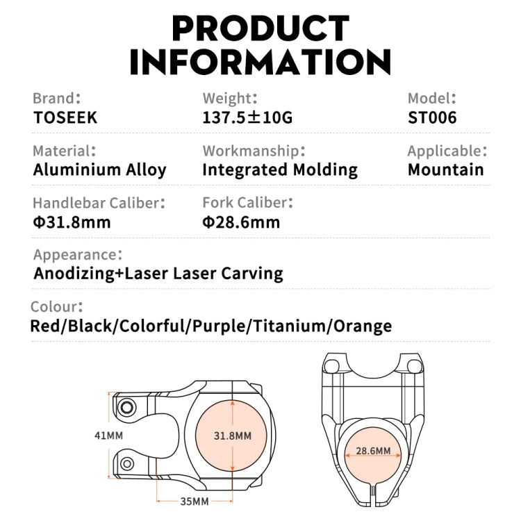 TOSEEK 35mm Aluminum Alloy Stem Bicycle Modification Accessories, Color: Red - Bicycle Grips by TOSEEK | Online Shopping UK | buy2fix