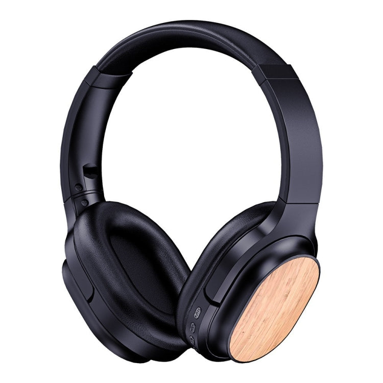 Bamboo Wood Bluetooth Headphones With Built-In Sound Card, TF Card / FM / AUX Support(Black) - Headset & Headphone by buy2fix | Online Shopping UK | buy2fix