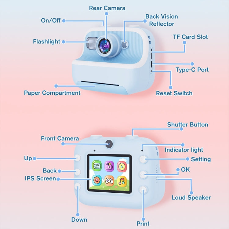 M8 2.4-Inch 1080P HD 2400W Pixel Dual-Camera Children Thermal Printing Camera, Color: Pink - Children Cameras by buy2fix | Online Shopping UK | buy2fix