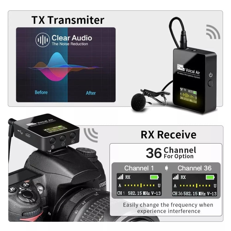 Pixel UHF Wireless Lavalier Microphone System with Real time Monitoring for DSLR Cameras Phones 1 To 1 - Microphone by Pixel | Online Shopping UK | buy2fix