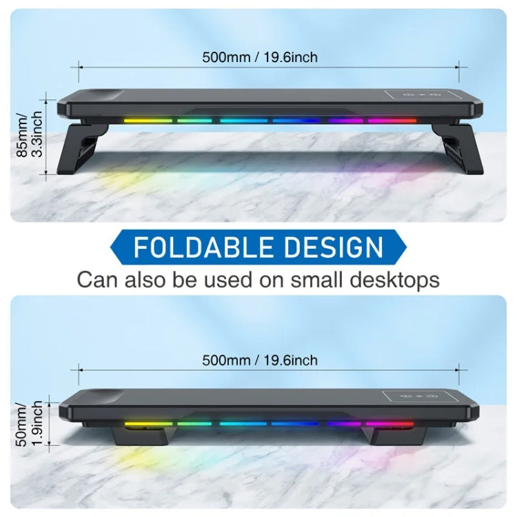 RGB Computer Monitor Stand Riser 3 USB 2.0 +1 Type-C Ports, Spec: Wireless Charging White - Laptop Stand by buy2fix | Online Shopping UK | buy2fix