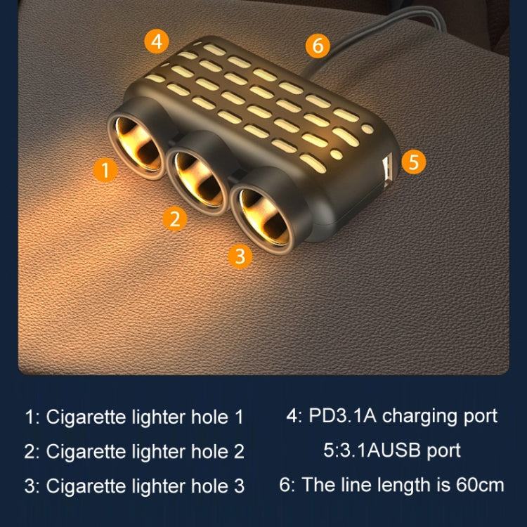 1 To 3 12V/24V Car Cigarette Lighter Charger Multi-function Seven-color Light(120W) - Car Charger by buy2fix | Online Shopping UK | buy2fix