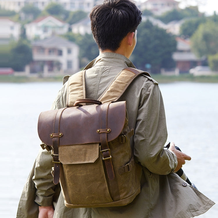 Vintage Camera Bag Waterproof  Canvas Backpack with Laptop Compartment Tripod Holder(Khaki) - Backpack by buy2fix | Online Shopping UK | buy2fix