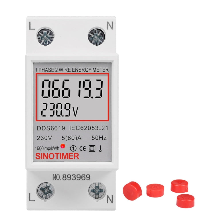 SINOTIMER  DDS6619 80A 230V Din Rail Single Phase Energy Meter Voltage Current Power Meter Without Backlight - Other Tester Tool by SINOTIMER | Online Shopping UK | buy2fix