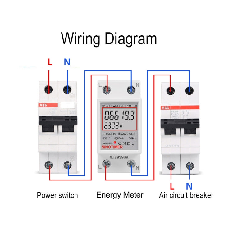 SINOTIMER  DDS6619 80A 230V Din Rail Single Phase Energy Meter Voltage Current Power Meter Without Backlight - Other Tester Tool by SINOTIMER | Online Shopping UK | buy2fix