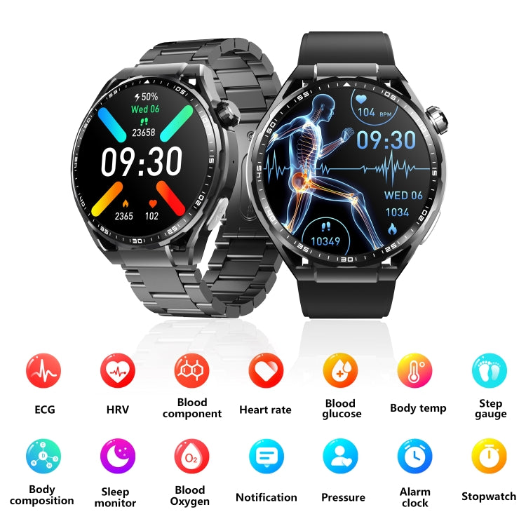 F200 Smart Health Watch ECG Electrocardiogram Blood Sugar Monitoring 1.55 Inch Round Screen, Color: Black Brown Leather - Smart Watches by buy2fix | Online Shopping UK | buy2fix