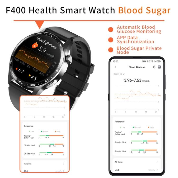 F400  1.55 Inch Screen Smart Watch Support ECG/ Blood Oxygen / Blood Sugar / 150+ Sports Mode, Color: Black Bamboo - Smart Watches by buy2fix | Online Shopping UK | buy2fix