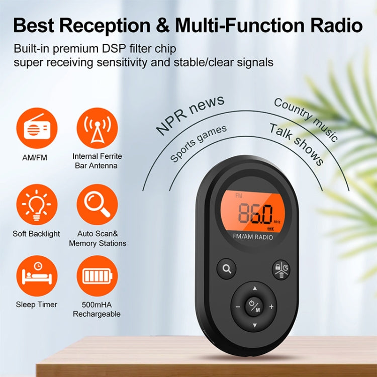 M01 Mini Portable Rechargeable FM / AM Radio With Backlight(Black) - Radio Player by buy2fix | Online Shopping UK | buy2fix