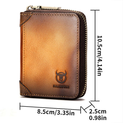 BULL CAPTAIN 475 RFID Anti-Theft Zipper Top-Layer Cowhide Multi-Card Slot Card Holder Wallet(Coffee) - Card & Passport Bags by BULL CAPTAIN | Online Shopping UK | buy2fix