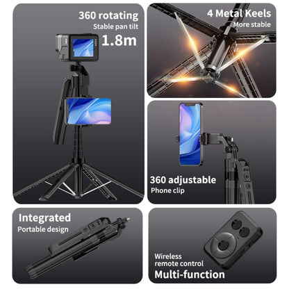 1.8m Smart Face Tracking Selfie Stick 4-axis Anti-shake Tripod with Remote Control With Double Fill Light - Selfie Sticks by buy2fix | Online Shopping UK | buy2fix