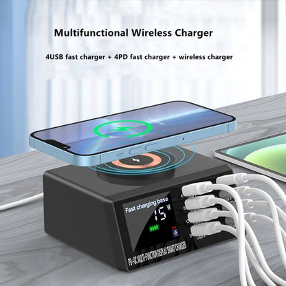 X9M 9-in-1 110W USB+PD Smart Multi-ports QI Magnetic Wireless Charger, Spec: White UK Plug - Multifunction Charger by buy2fix | Online Shopping UK | buy2fix