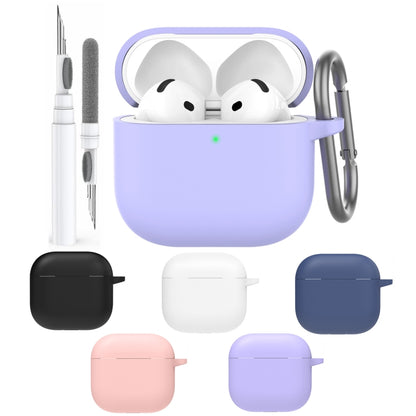 For Airpods 4 AhaStyle WG163 Earphone Drop-Proof Dust-Proof Silicone Protective Case With Cleanning Pen(Purple) - For AirPods 4 by AhaStyle | Online Shopping UK | buy2fix