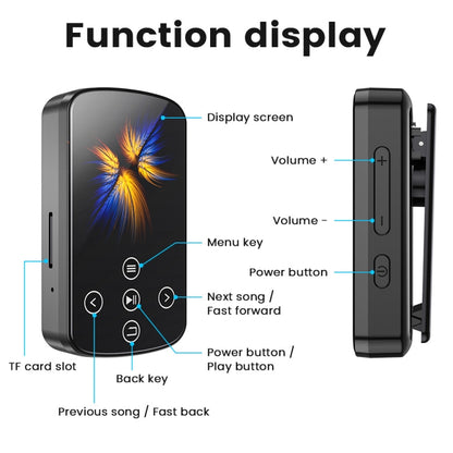 MP3 Bluetooth Music Player HIFI Sports Clip Touch Screen MP4, Memory: No TF Card(Black) - MP3 Player by buy2fix | Online Shopping UK | buy2fix