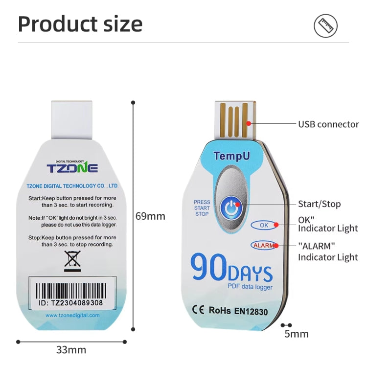 TempU Disposable Temperature Recorder For Cold Chain Transport Vehicles(90 Days) - Thermostat & Thermometer by TempU | Online Shopping UK | buy2fix