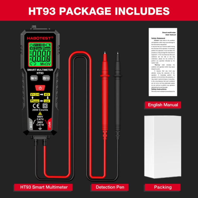 HABOTEST HT93 Phase Sequence Detection Intelligent Anti-Burn-In Fully Automatic Multimeter(Black) - Digital Multimeter by HABOTEST | Online Shopping UK | buy2fix