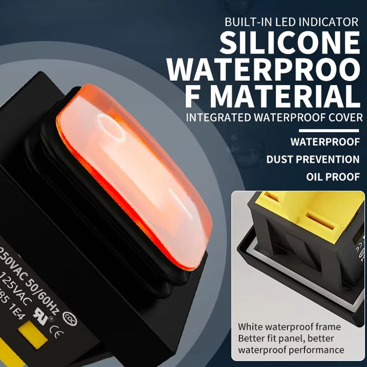 FILN 220V 30A Split Dustproof Boat-type Switch With Light, Specifications: No Waterproof 6 Pin 3 Gear Yellow Light - Car Switches by FILN | Online Shopping UK | buy2fix