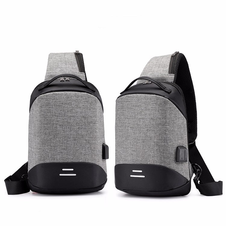 Multi-Function Oxford Portable Casual Single Shoulder Bag with Earphone Line Hole & USB Charging (Gray) - Single-shoulder Bags by buy2fix | Online Shopping UK | buy2fix