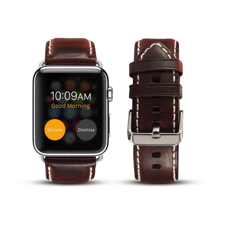 Denior Oil Wax Retro Watch Leather Watch Band for Apple Watch Series 10 42mm / 9&8&7 41mm / SE 3&SE 2&6&SE&5&4 40mm / 3&2&1 38mm (Dark Red) - Watch Bands by Denior | Online Shopping UK | buy2fix