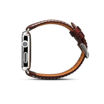 Denior Oil Wax Retro Watch Leather Watch Band for Apple Watch Series 9&8&7 41mm / SE 3&SE 2&6&SE&5&4 40mm / 3&2&1 38mm (Dark Red) - Watch Bands by Denior | Online Shopping UK | buy2fix