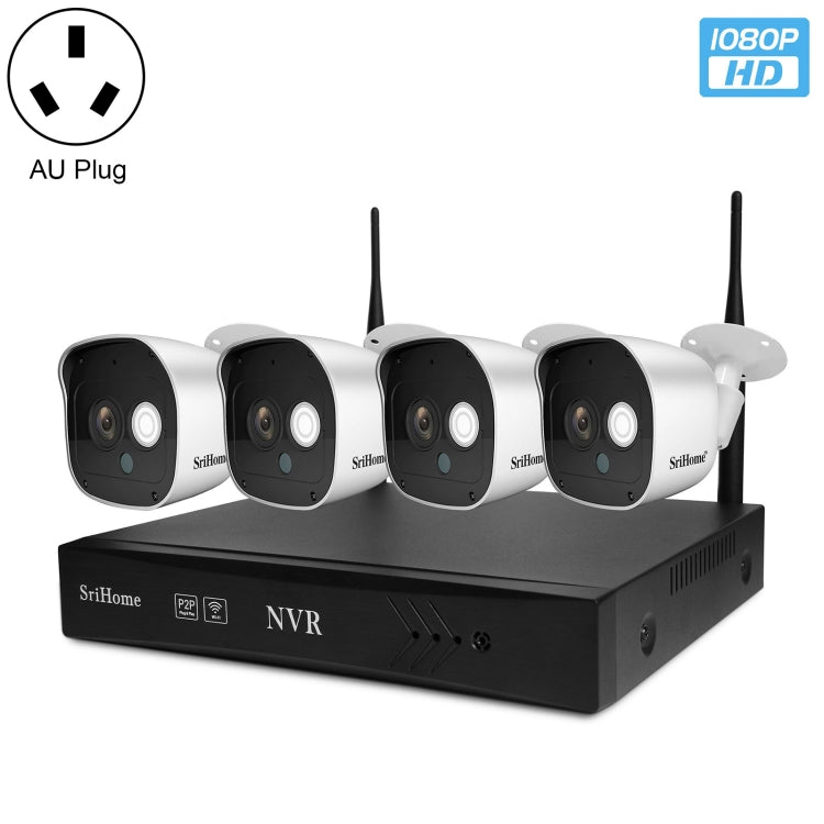 SriHome NVS001+IPC029 1080P 4-Channel NVR Kit Wireless Security Camera System, Support Humanoid Detection / Motion Detection / Night Vision, AU Plug - Video Recorder Kit by SriHome | Online Shopping UK | buy2fix