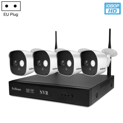 SriHome NVS001+IPC029 1080P 4-Channel NVR Kit Wireless Security Camera System, Support Humanoid Detection / Motion Detection / Night Vision, EU Plug - Video Recorder Kit by SriHome | Online Shopping UK | buy2fix