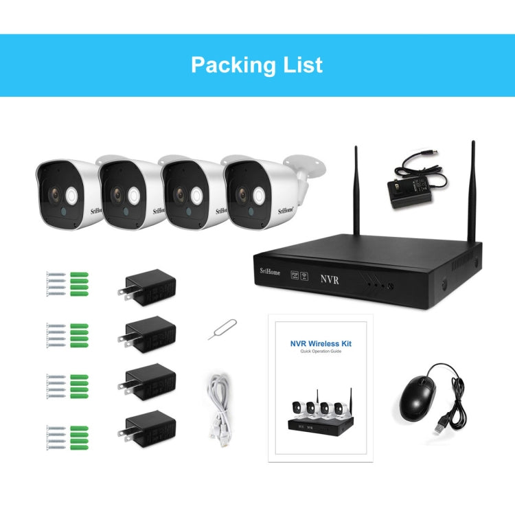 SriHome NVS001+IPC029 1080P 4-Channel NVR Kit Wireless Security Camera System, Support Humanoid Detection / Motion Detection / Night Vision, US Plug - Video Recorder Kit by SriHome | Online Shopping UK | buy2fix