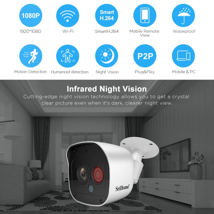 SriHome NVS002 1080P 4-Channel NVR Kit Wireless Security Camera System, Support Humanoid Detection / Motion Detection / Night Vision, US Plug - Security by SriHome | Online Shopping UK | buy2fix