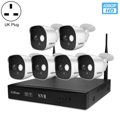 SriHome NVS001+IPC029 1080P 6-Channel NVR Kit Wireless Security Camera System, Support Humanoid Detection / Motion Detection / Night Vision, UK Plug - Video Recorder Kit by SriHome | Online Shopping UK | buy2fix