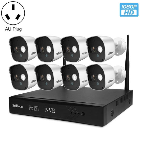 SriHome NVS002 1080P 8-Channel NVR Kit Wireless Security Camera System, Support Humanoid Detection / Motion Detection / Night Vision, AU Plug - Security by SriHome | Online Shopping UK | buy2fix