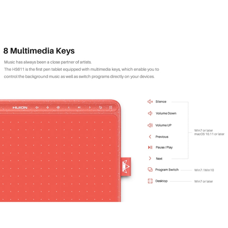 HUION HS611 5080 LPI Touch Strip Art Drawing Tablet for Fun, with Battery-free Pen & Pen Holder (Red) -  by HUION | Online Shopping UK | buy2fix