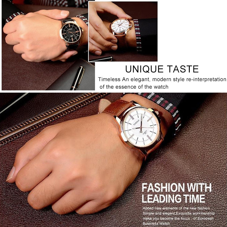 358 YAZOLE Men Fashion Business Waterproof Leather Band Quartz Wrist Watch(Black) - Outdoor & Sports by YAZOLE | Online Shopping UK | buy2fix