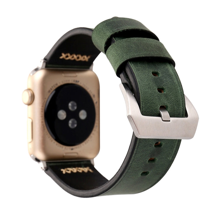 For Apple Watch Ultra 49mm&Watch Ultra 2 49mm / Series 9&8&7 45mm / SE 3&SE 2&6&SE&5&4 44mm / 3&2&1 42mm Retro XX Line Pattern Genuine Leather Wrist Watch Band(Green) - Watch Bands by buy2fix | Online Shopping UK | buy2fix