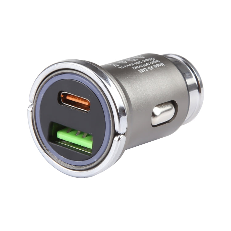 AR-CA08 12W 2A USB-C / Type-C + USB Ports Car Charger (Grey) - Car Charger by buy2fix | Online Shopping UK | buy2fix