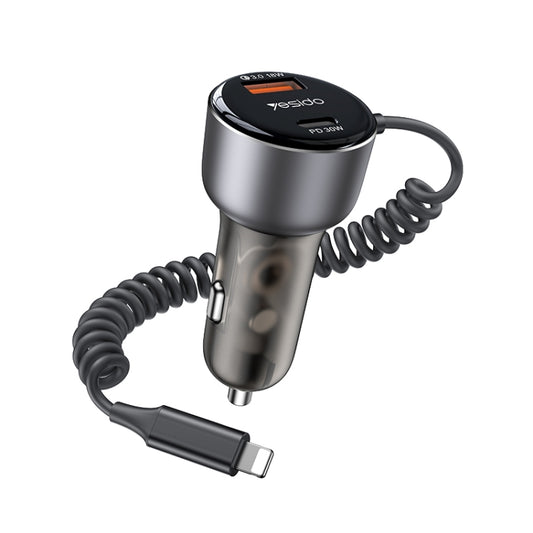 Yesido Y57 50W PD + QC3.0 Dual Port Car Charger with 8 Pin Spring Data Cable - Car Charger by Yesido | Online Shopping UK | buy2fix