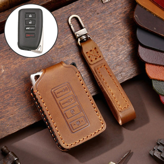 For Lexus 4-button Hallmo Car Cowhide Leather Key Protective Cover Key Case(Brown) - Car Key Cases by Hallmo | Online Shopping UK | buy2fix